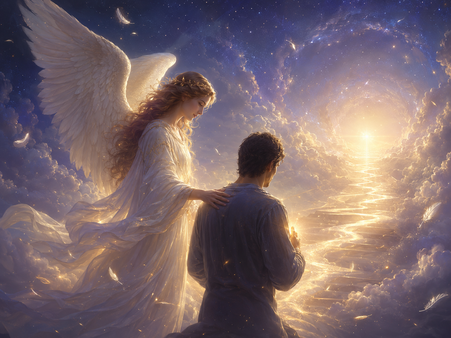 Ángel sosteniendo una esfera de luz cerca del corazón