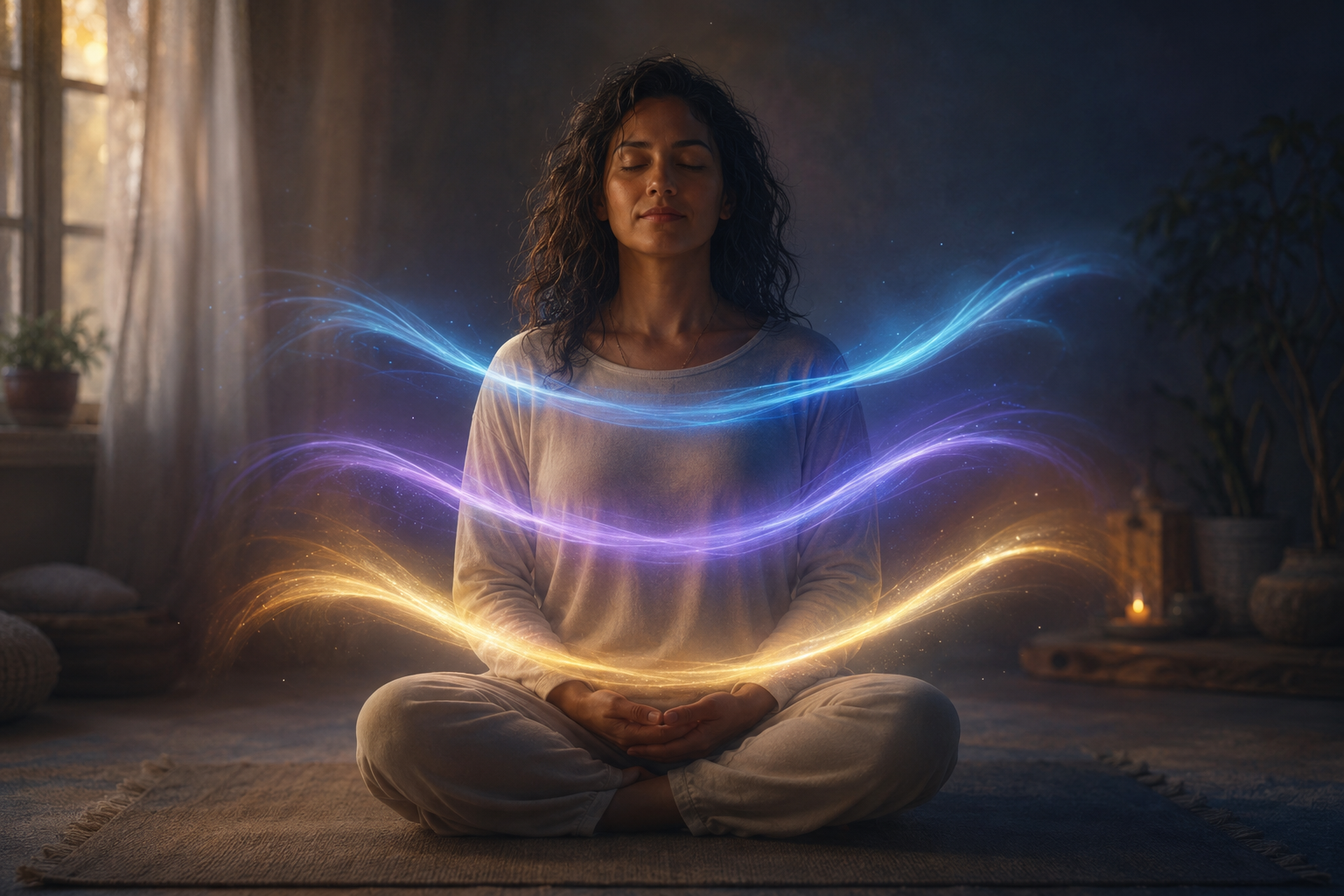 Persona contemplando una luz celestial como símbolo de guía interior