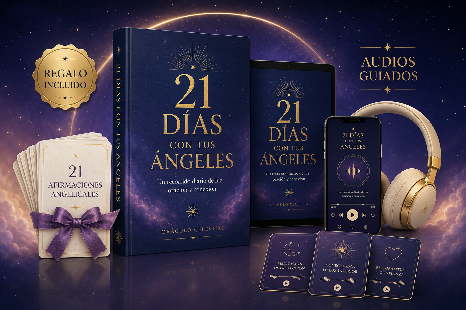 Paquete digital 21 Días con tus Ángeles con ebook, audios guiados y regalo de afirmaciones angelicales
